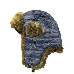 Dakota Dan Trooper Trapper Hat Faux Fur Bomber Style Lined Ear Flaps Blue